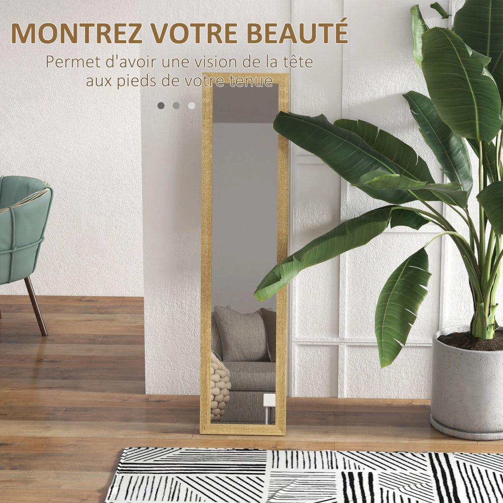 Specchio con cornice in legno per parete o da appoggio ¨C zephmum ¨C marrone chiaro 37x155 cm