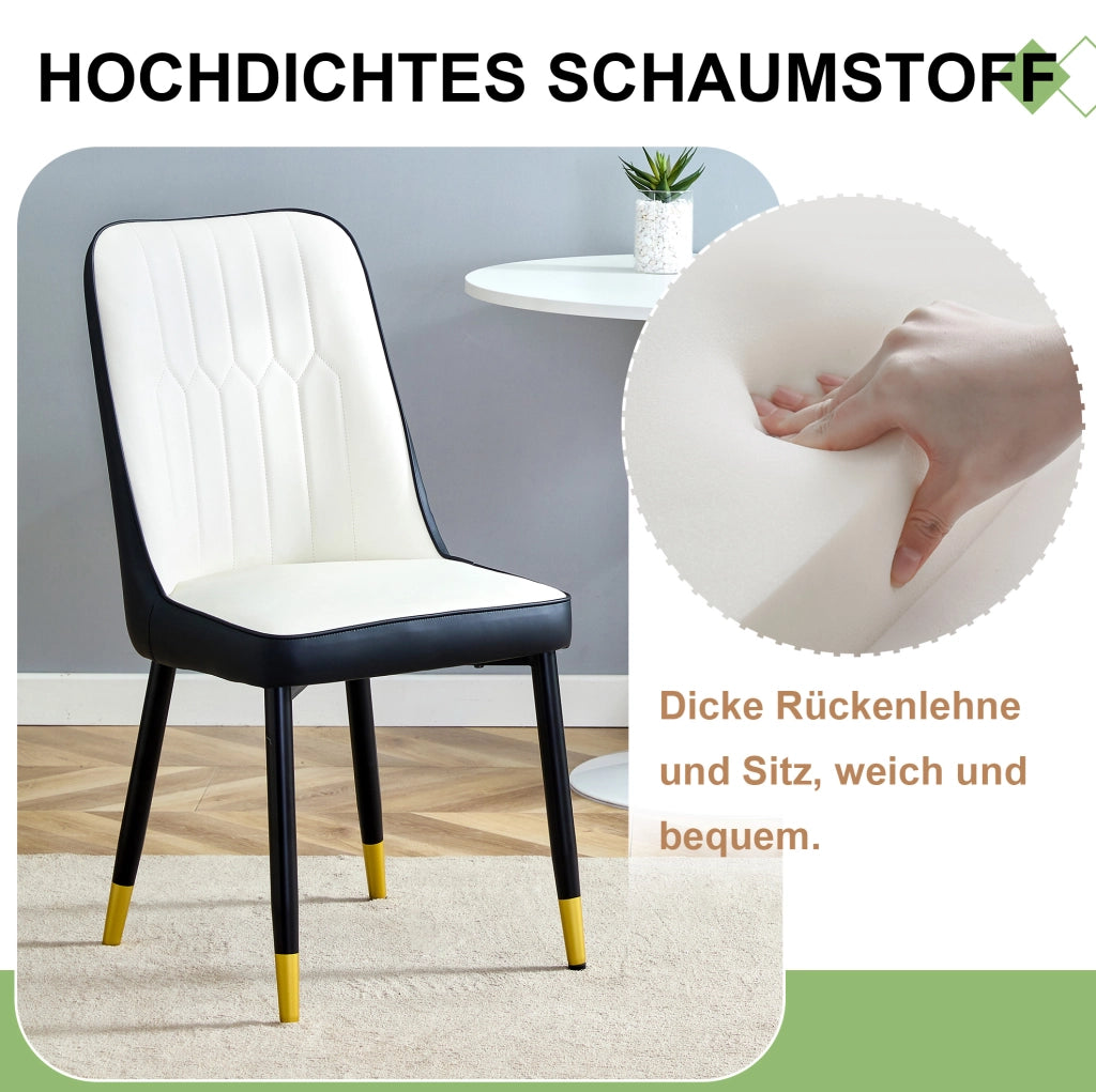 Set di 2 sedie da pranzo moderne in PU nero e bianco con gambe in metallo nero
