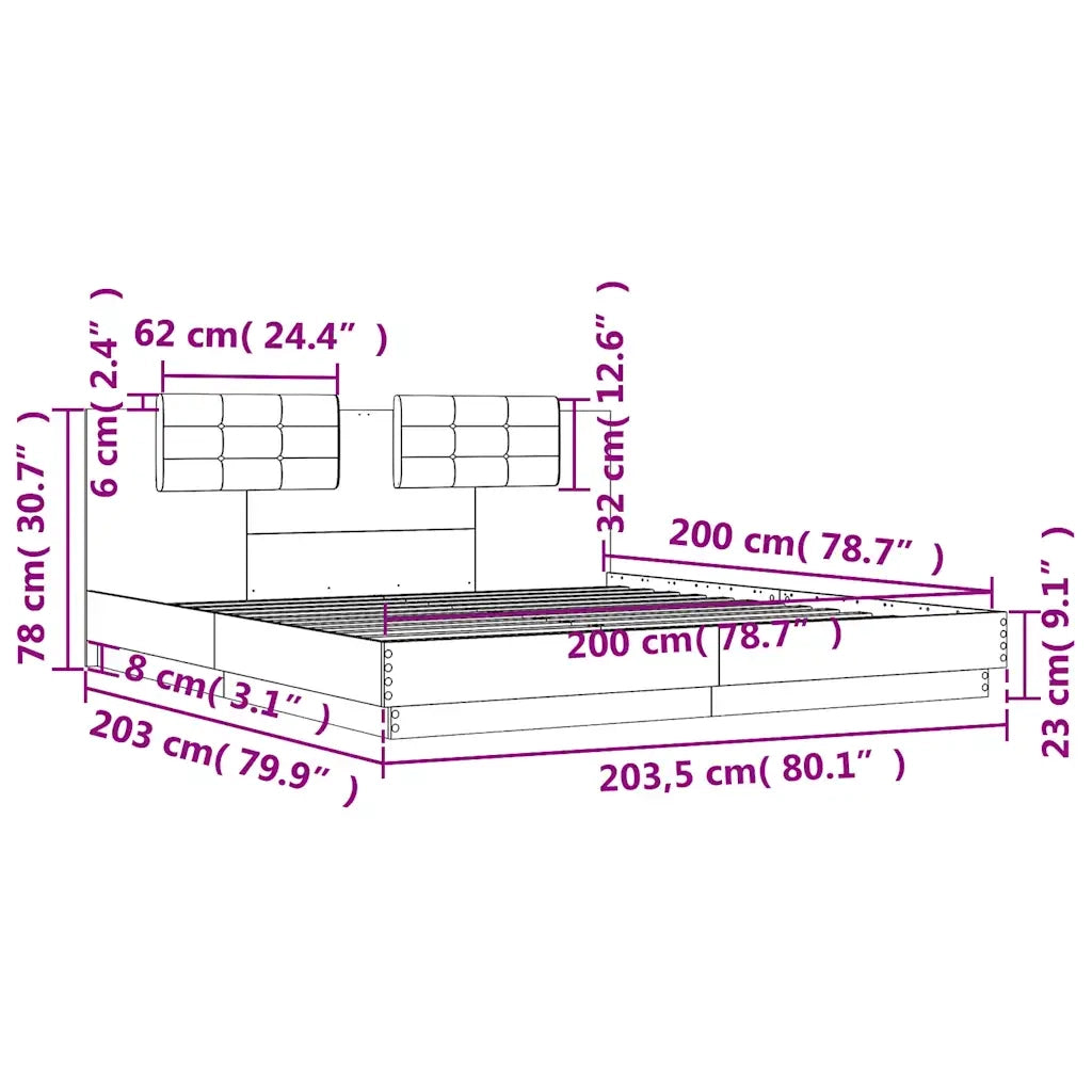 Letto matrimoniale | Letto per adulti | Giroletto con Testiera Bianco 200x200 cm in Legno Multistrato