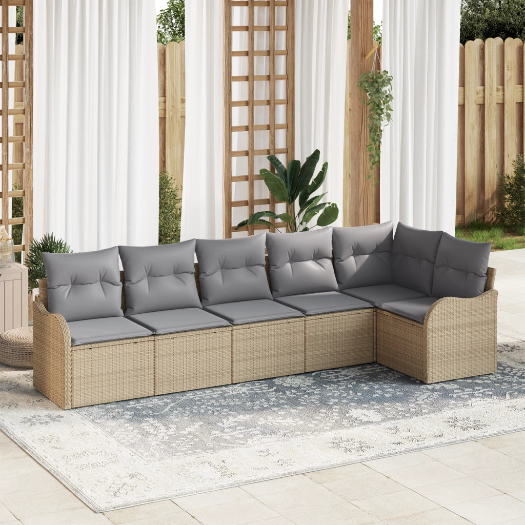 Set Divano da Giardino 6 Pezzi con Cuscini Rattan Beige