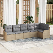 Set Divano da Giardino 6 Pezzi con Cuscini Rattan Beige