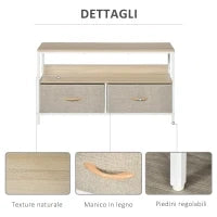 Mobile Porta TV da 47" con Cassetti Pieghevoli in Tessuto e Mensola in Metallo e MDF, 98x29x56cm, Colore Legno