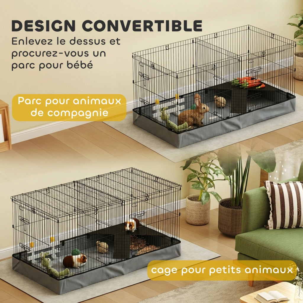 Gabbia per animali domestici 2 in 1 con recinto separato e rampa ¨C zephmum ¨C 121x61x61 cm acciaio nero