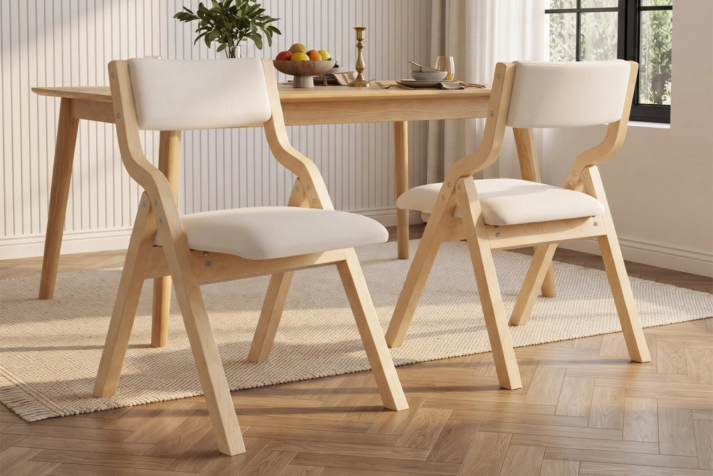 SEDIA Pieghevole Set da 4 pezzi in Legno massello e Lino Beige