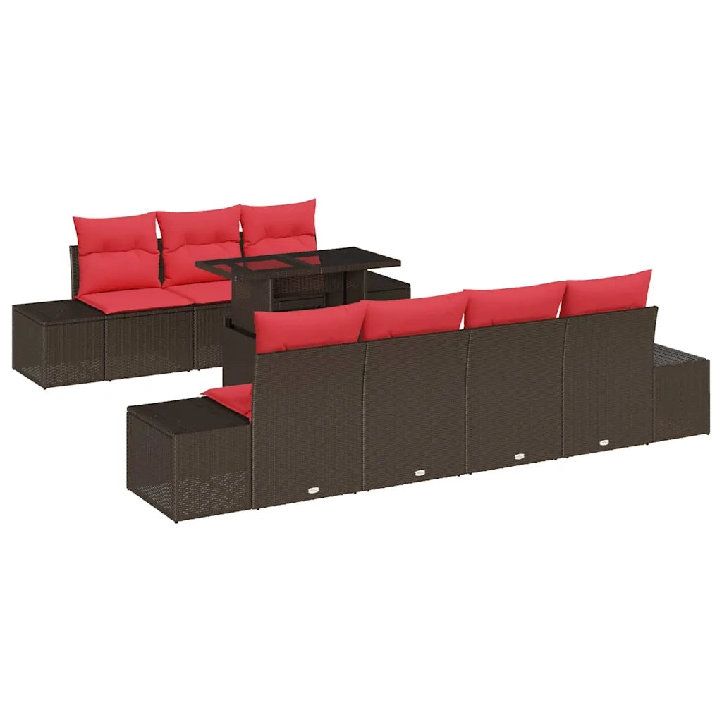 Set Divano da Giardino 8 pz 7-Numero di posti Marrone e Rosso 3357867