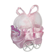 Trade Shop - Set Bomboniera Carrozzino In Metallo Portaconfetti Nascita Battesimo Bimba Rosa -