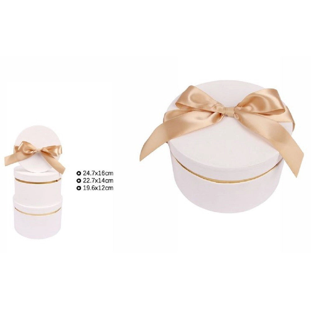 Trade Shop - Set 3 Pz Scatole Scatola Box Regali Varie Misure Matrioska Rotonde Bianco 71942 -
