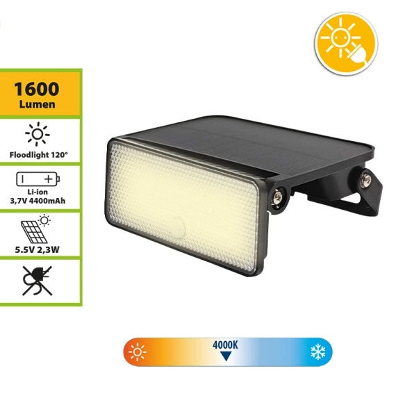 VELAMP Proiettore LED solare 1600 lumen orientabile con rilevatore di movimento MAYA XL