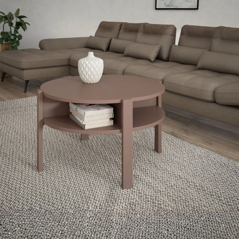 Tavolino da salotto Aura rotondo 74 cm con ripiano inferiore colore terracotta