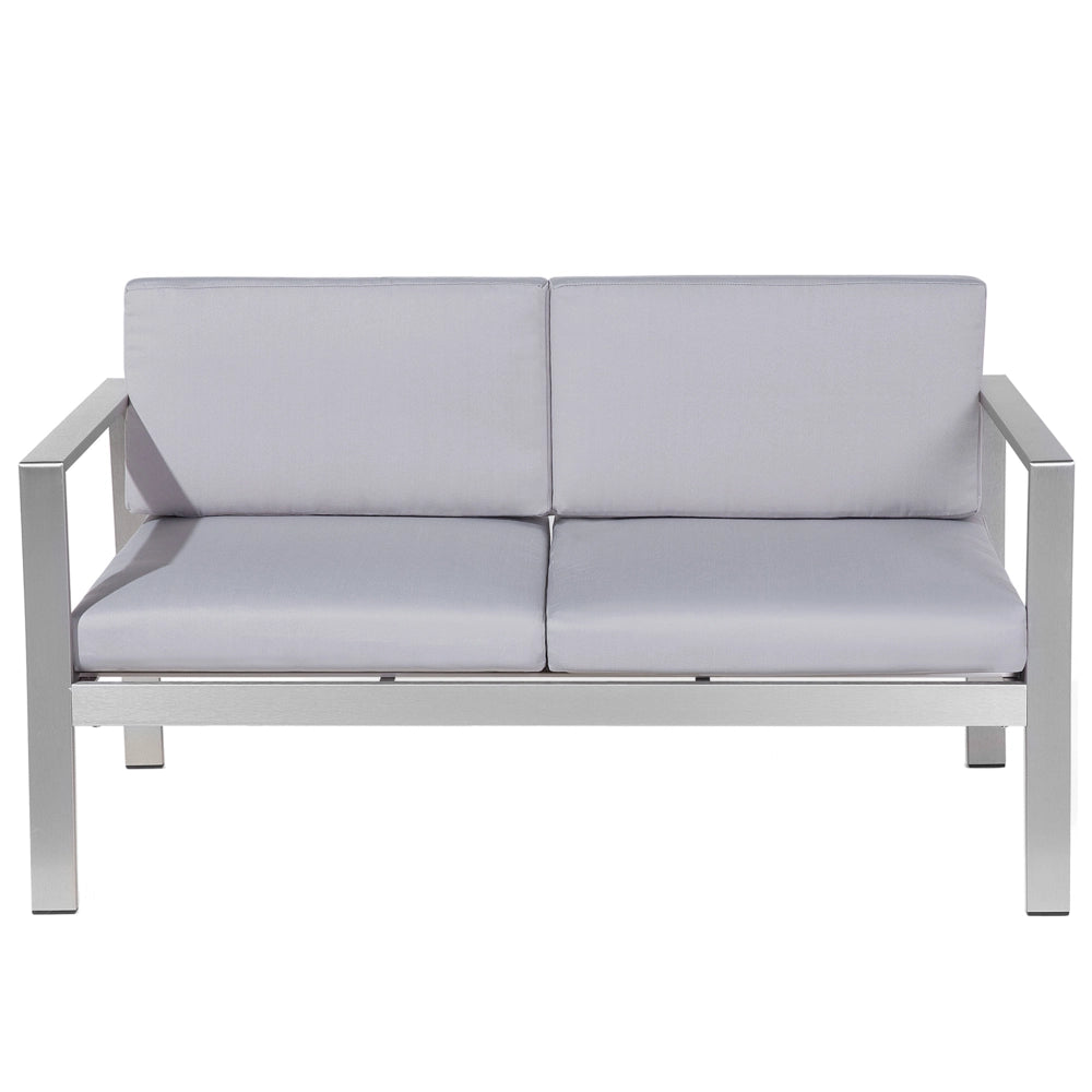 Set da giardino in 4 pezzi divano in legno di plastica grigio con 2 sedie e tavolino da caffè