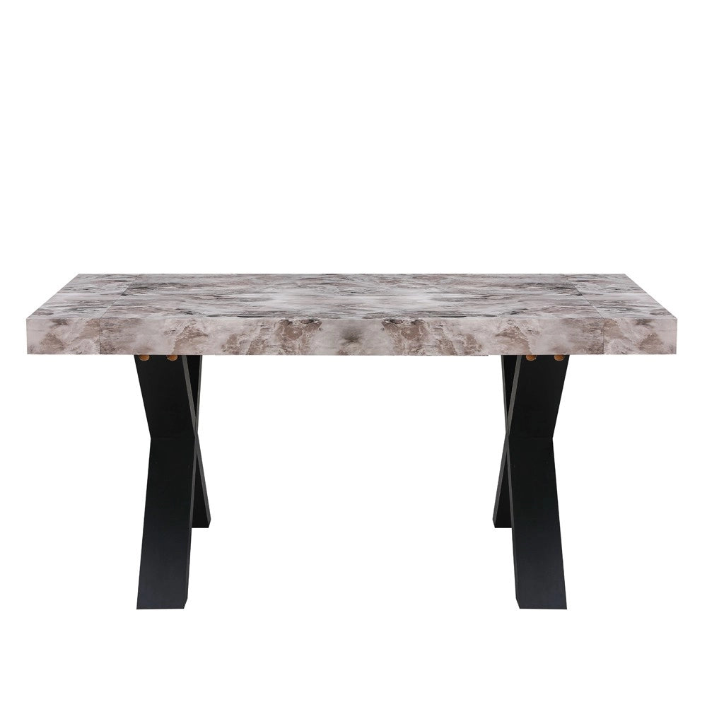 Tavolo Allungabile Cindy Effetto Marmo Grigio con Gambe Nere da 160 a 240 cm