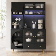 Mobile alto da cucina con LED, prese USB e AC, 120x40x176 cm, ripiani e anta ribalta, nero