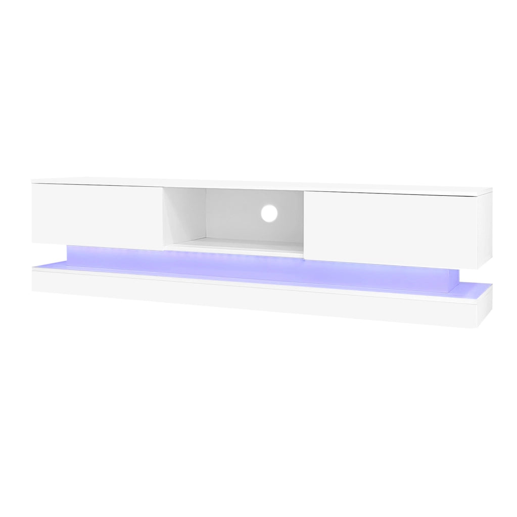 Mobile TV 160x35x40.5 cm con luci LED; 2 cassetti; design antiribaltamento; truciolare bianco lucido