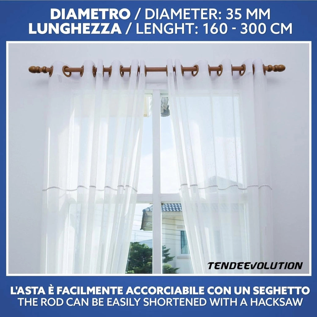 Bastone Tenda in Legno di Alta Qualità, diametro 35 mm a strappo colore ciliegio lunghezza 200 CM