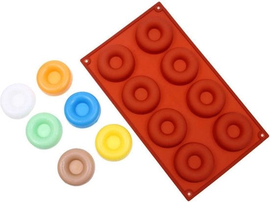 Donut a forma di cerchio - 2 pezzi - 8 fori - rivestimento antiaderente - silicone sicuro - forma di donut per la torta - torta - biscotti - bagel - muffin - rosso