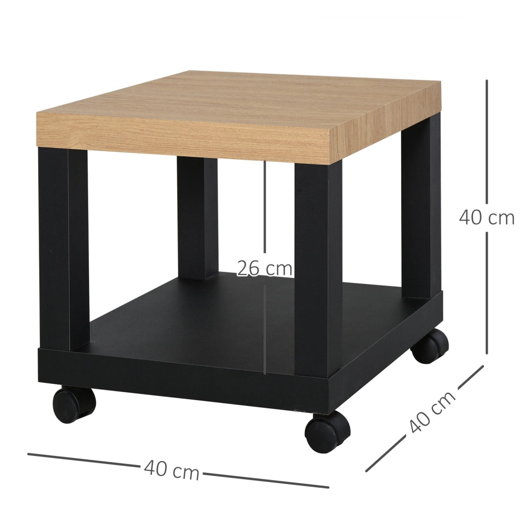 Tavolino da caff¨¨ con ruote e scaffale aperto ¨C zephmum ¨C 40x40x40 cm legno naturale e nero