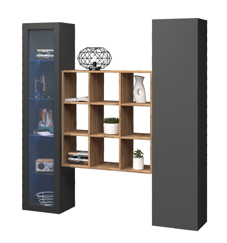 Parete Attrezzata Soggiorno 170x30x180 cm Maruska n°25 Grigio Antracite Opaco
