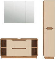 Set di mobili da bagno Lotta, Rovere/cashmere a righe, 3 parti