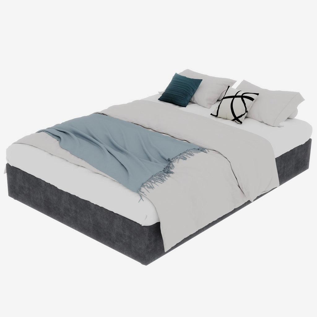 Letto Matrimoniale 140x200 cm - Struttura in Tessuto e Metallo - Grigio Moderno