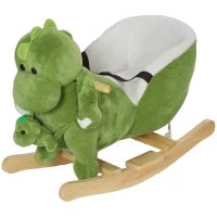 Cavallo a Dondolo per Bambini 18-36 Mesi a Dinosauro con Suoni e Rivestimento Morbido, Verde