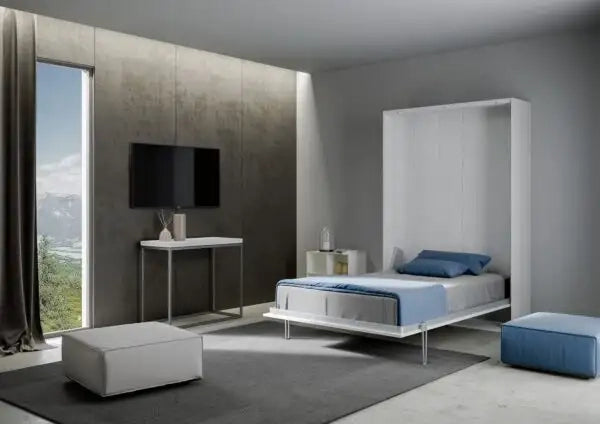 Letto matrimoniale francese a scomparsa 140 Kentaro bianco frassino