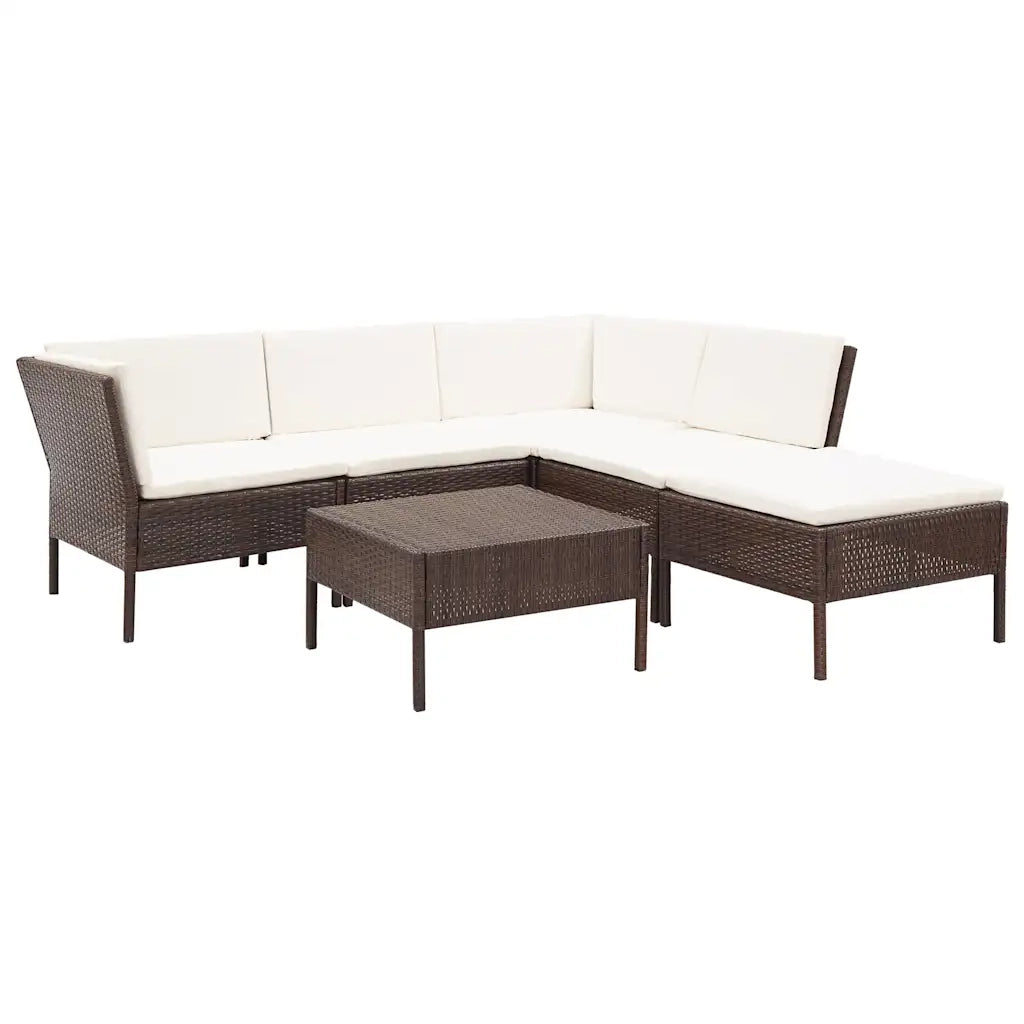 Set Divani da Giardino 6 pz con Cuscini in Polyrattan Marrone 48939