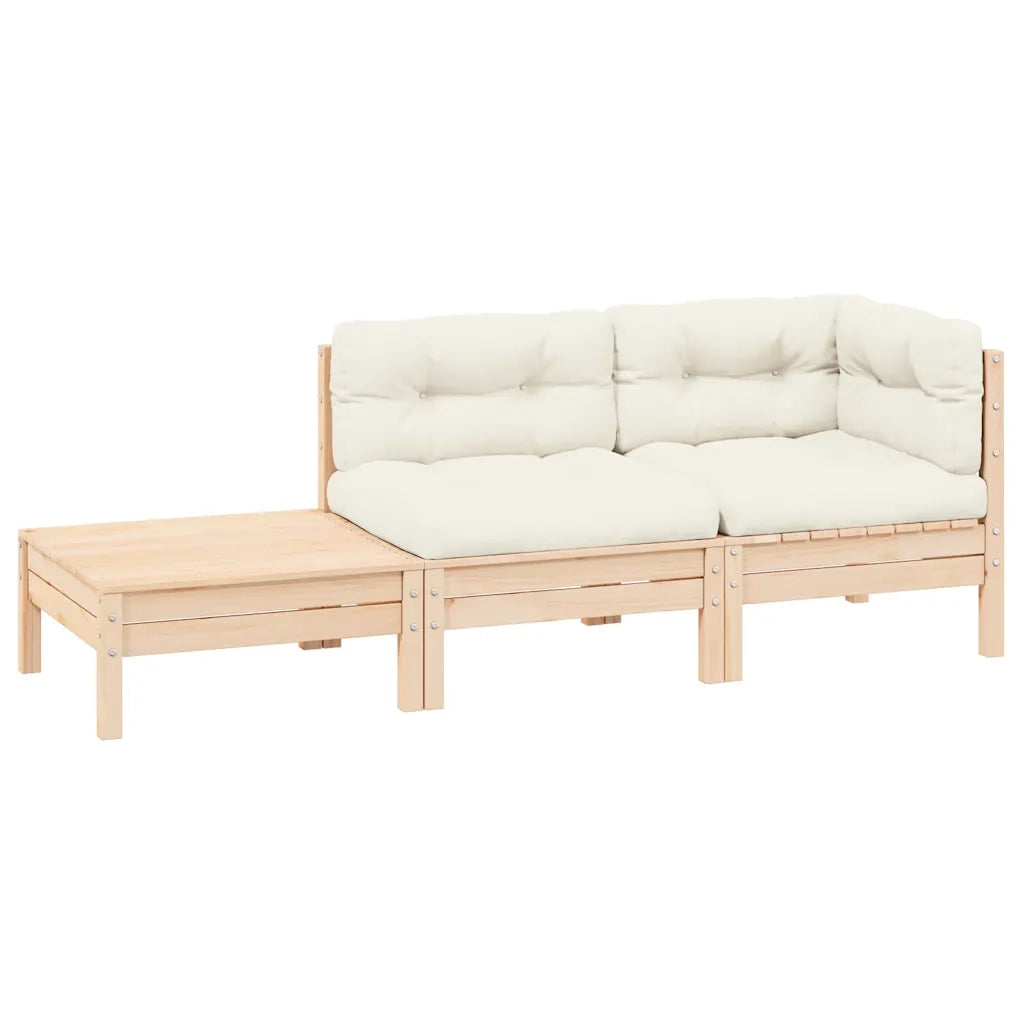 Set Divani da Giardino 3 pz con Cuscini Crema Massello di Pino cod mxl 74283