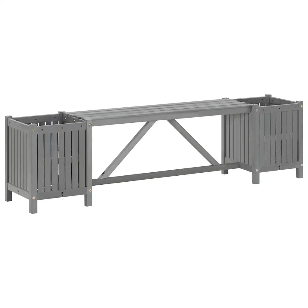 Panchina da Giardino | Panca da Giardino con 2 Fioriere 150cm Legno di Acacia Grigio