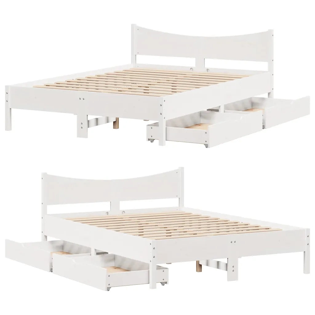 Giroletto con Cassetti Bianco 150x200 cm Legno Massello di Pino