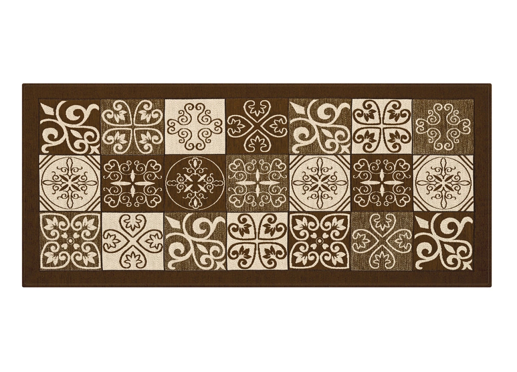 Tappeto Passatoia Runner Cucina Antiscivolo Lavabile Disegno Maiolica Suardi - 55x190 - Marrone