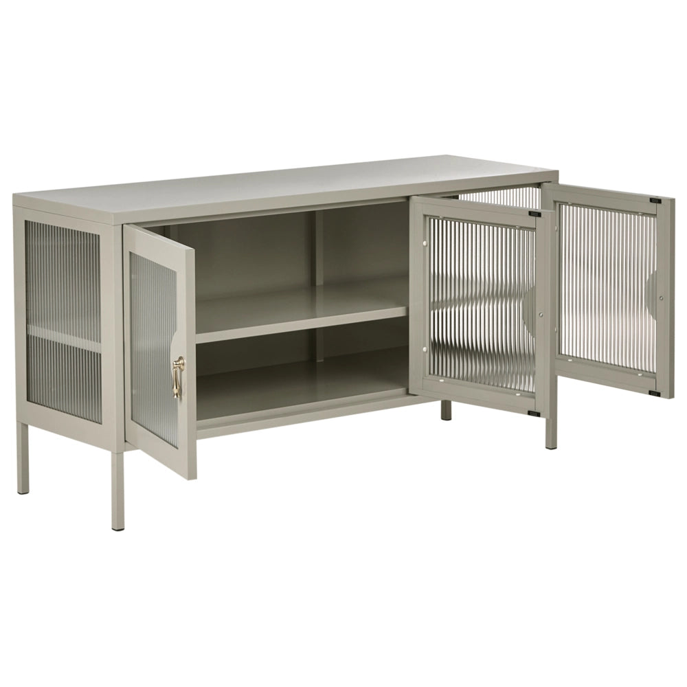 Credenza a 3 ante beige chiaro in acciaio mobile ufficio in metallo ripiani, piedini design industriale soggiorno mobili per ufficio domestico