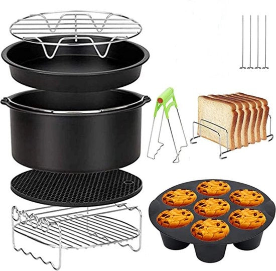 Set di accessori per Airfryer - 12 pezzi - Set di accessori da cucina - Accessori per Airfryer - Frittura ad aria - Forma da forno - Pan per pizza - Set completo