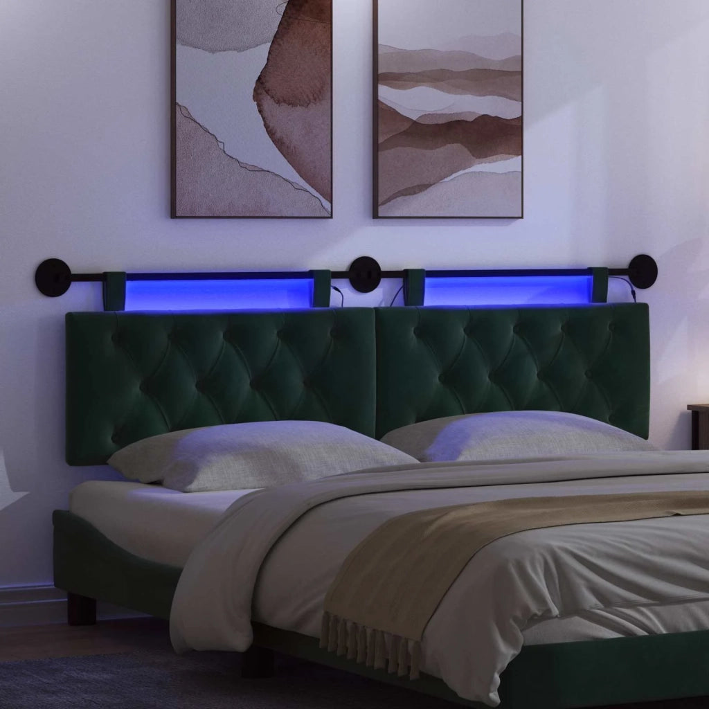 Testiera | Testata sospesa Con luce LED Verde Scuro Velluto