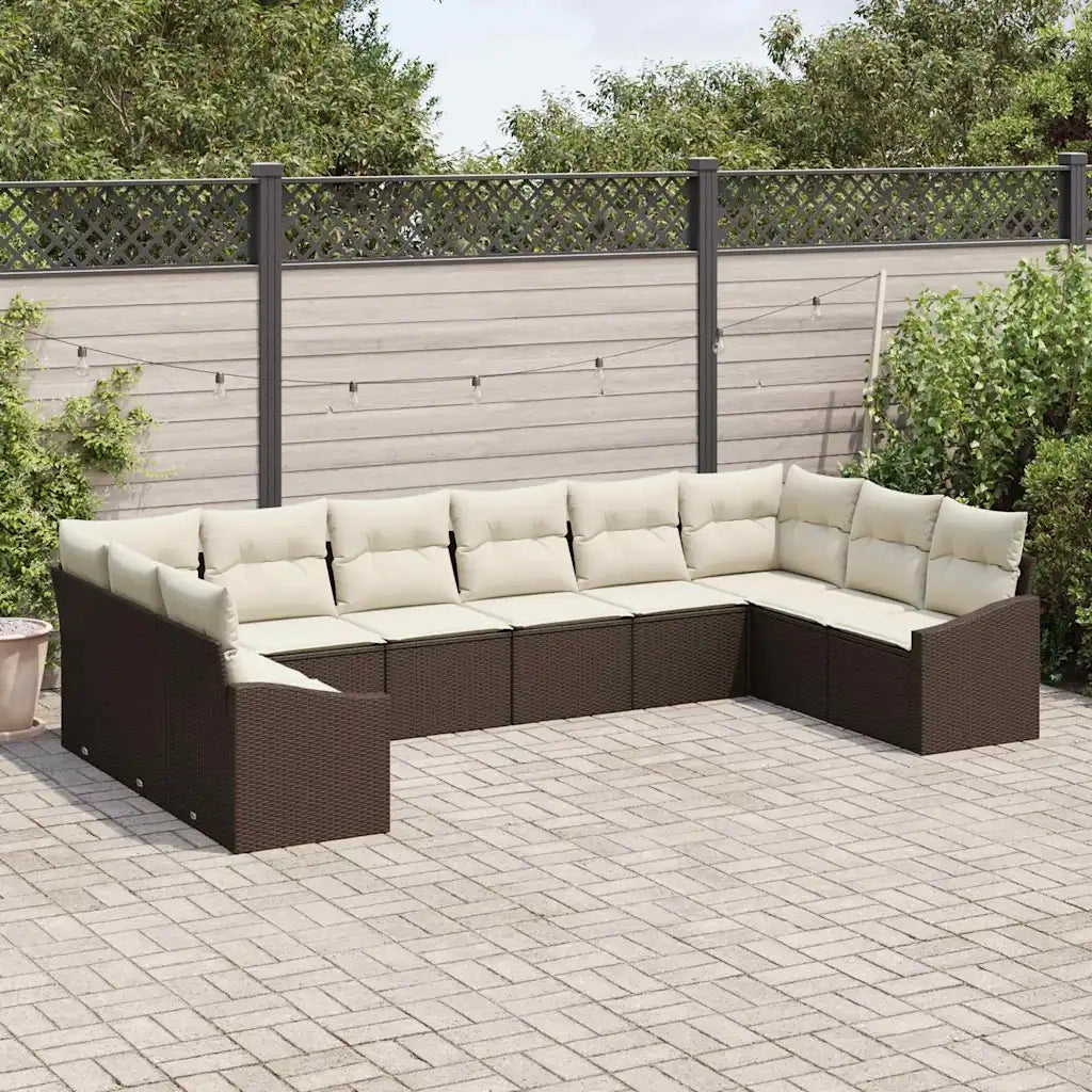 Set di divani con cuscino 10 pcs Marrone polyrattan 3346898