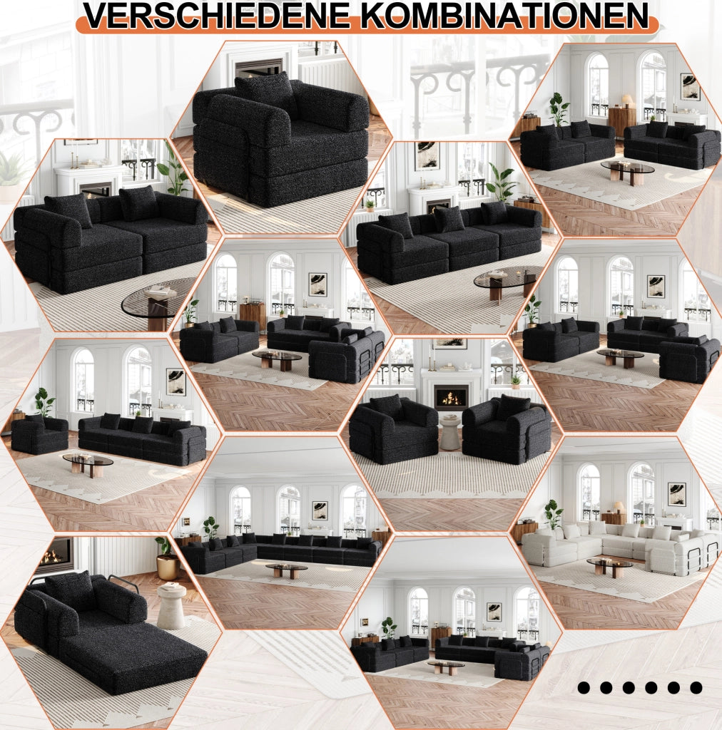 Divano letto 2 in 1 in ciniglia nero con vano bracciolo