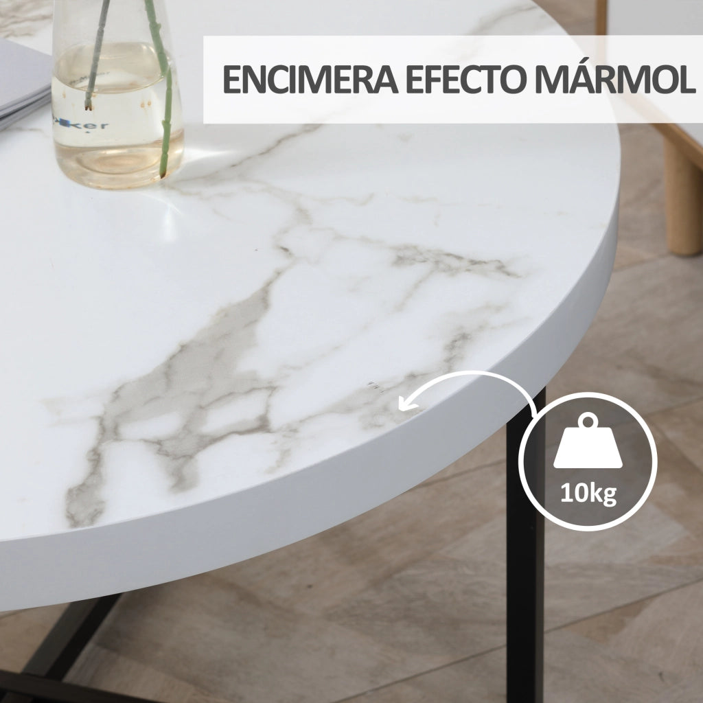 Tavolino da caffe' rotondo con piano effetto marmo e gambe metallo ¨C Zephmum ¨C Bianco 80x80x45 cm