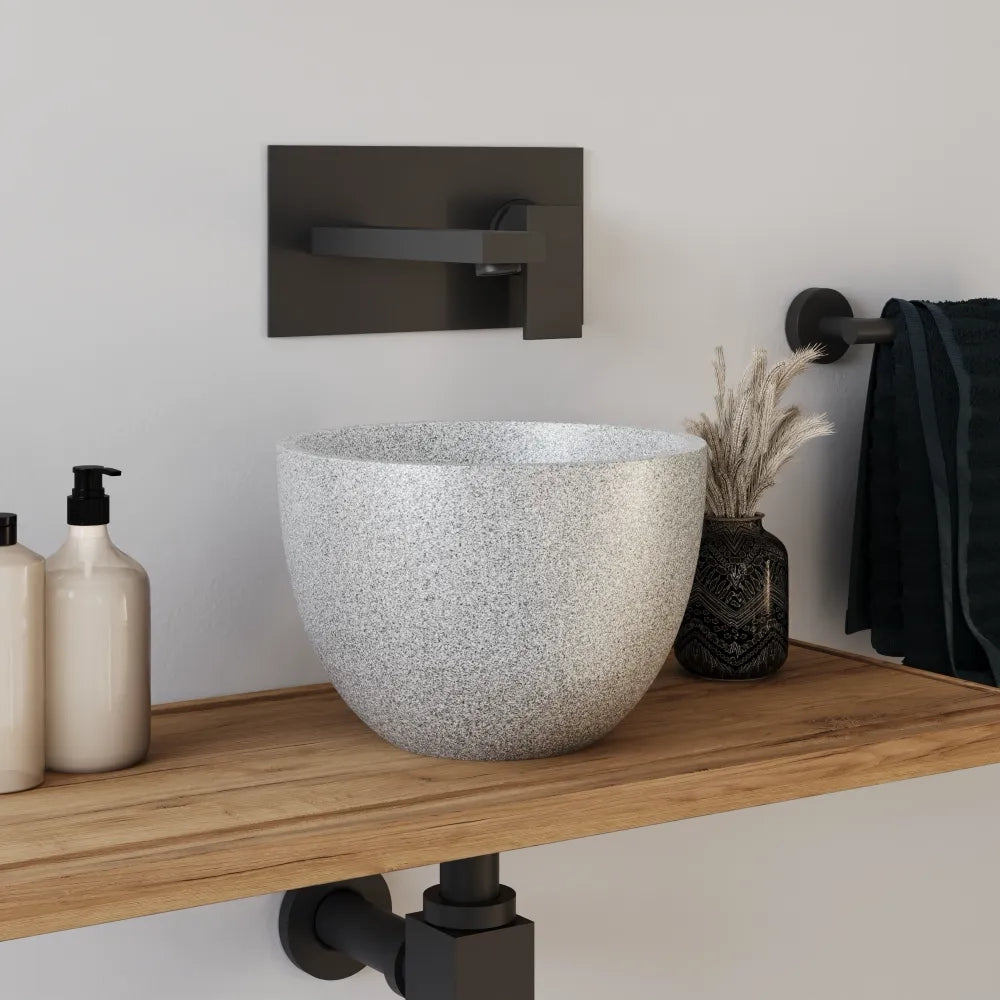 Lavabo da appoggio tondo in microcemento 22,5x15,5 cm beige | Sevan