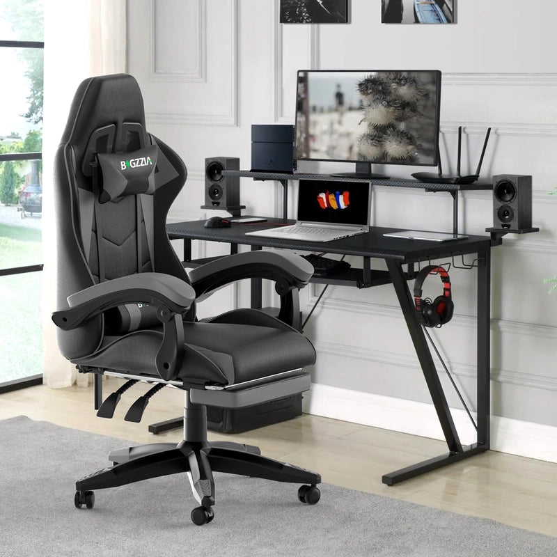 Sedia da gioco, sedia da gioco ergonomica  in similpelle PU, altezza regolabile, con poggiatesta e supporto lombare, poggiapiedi