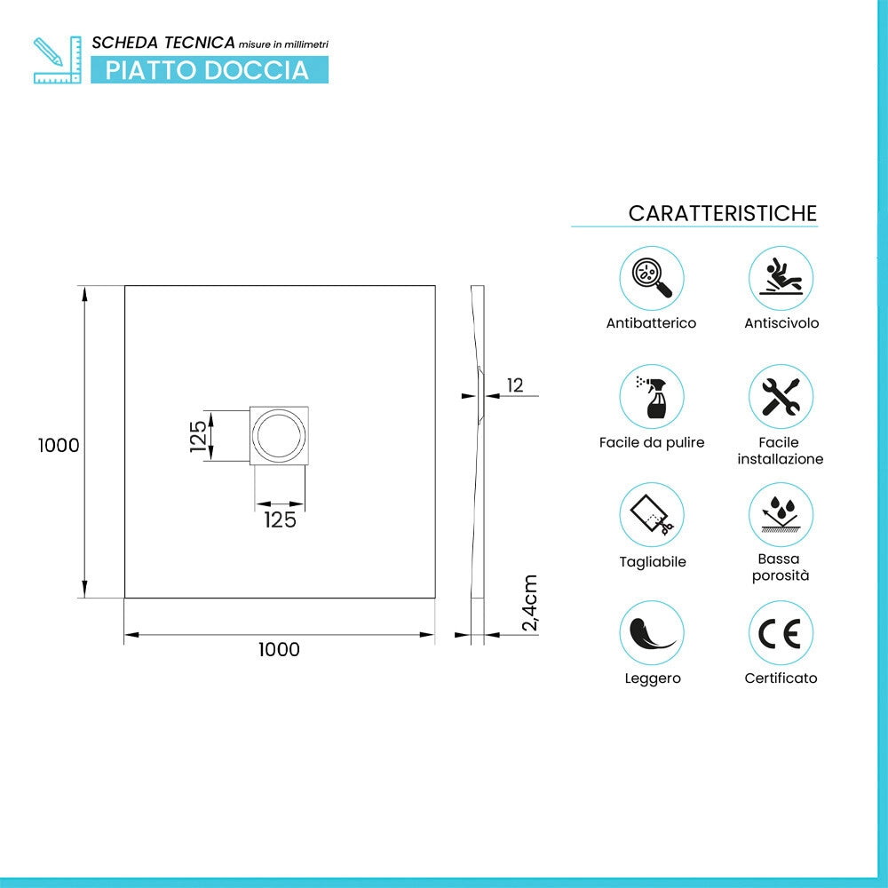 Piatto doccia 100x100 in marmoresina effetto pietra beige riducibile Ten