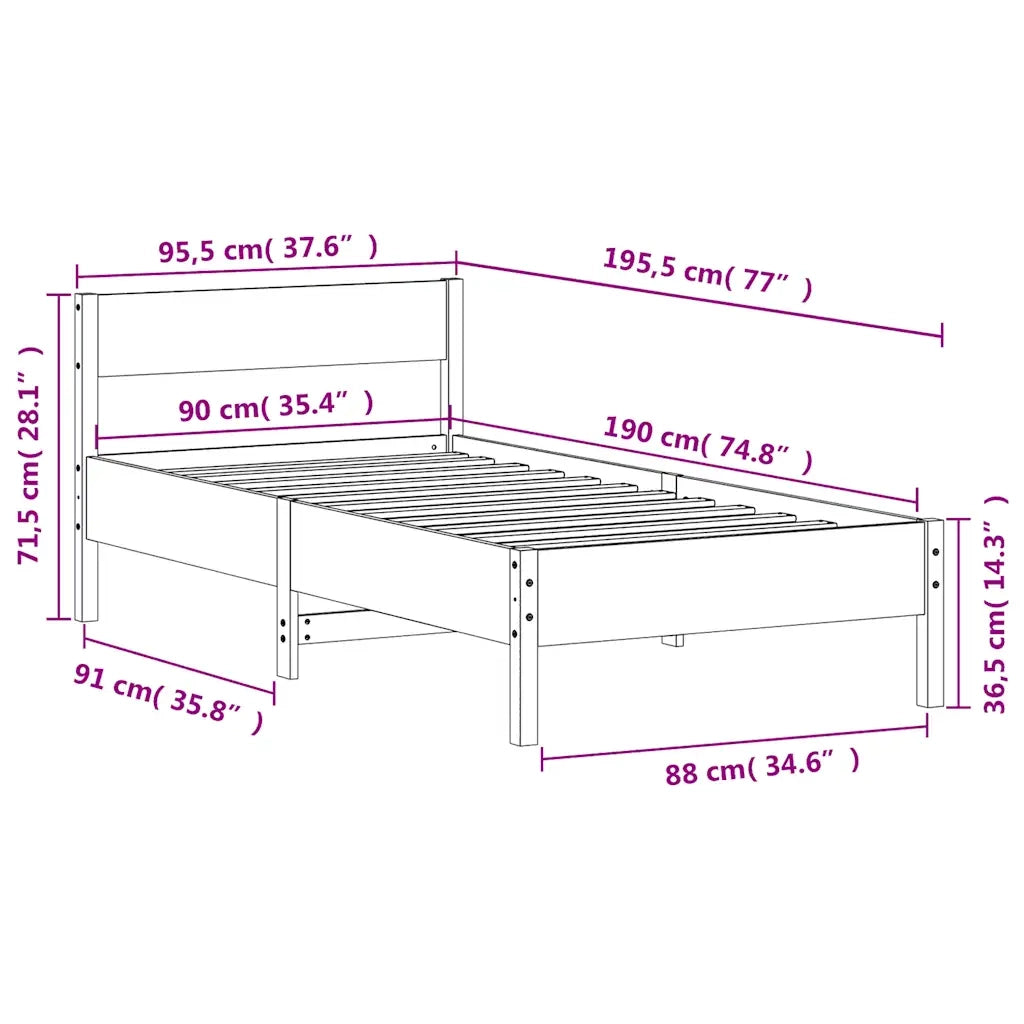 Letto senza Materasso Marrone Cera 90x190 cm in Legno di Pino 842781