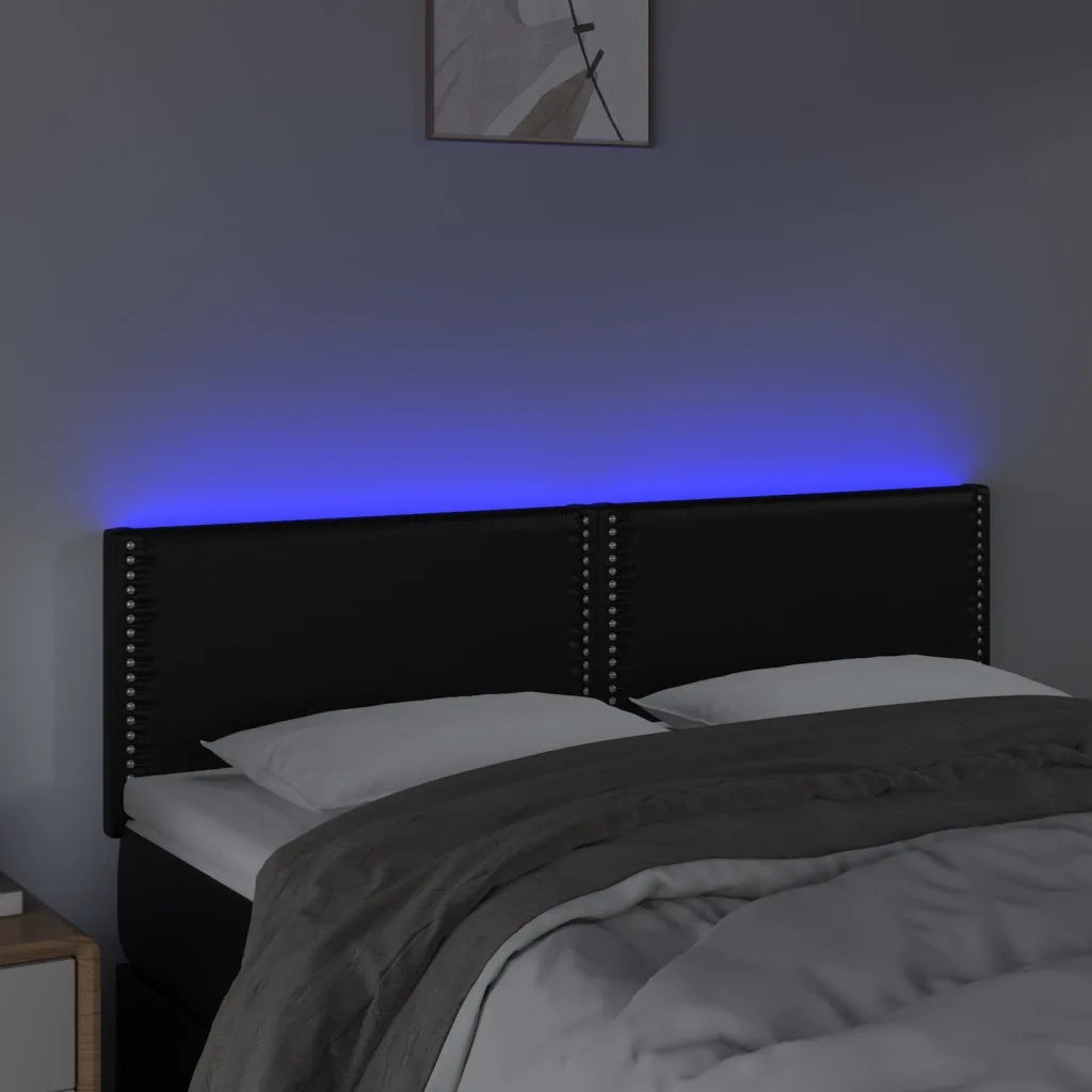 Testiera | Testata a LED Nera 144x5x78/88 cm in Similpelle