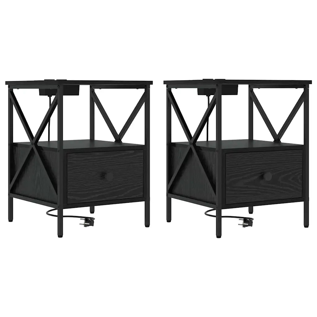 vidaXL Armadio da Notte 2 pcs Rovere nero 41.5 x 40.5 x 55 cm