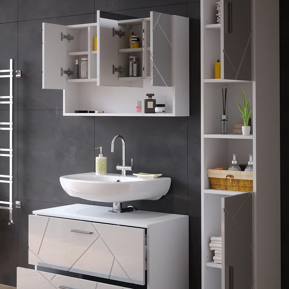 Vicco Set mobili bagno Bianco lucido 3 pezzi, base 80 cm