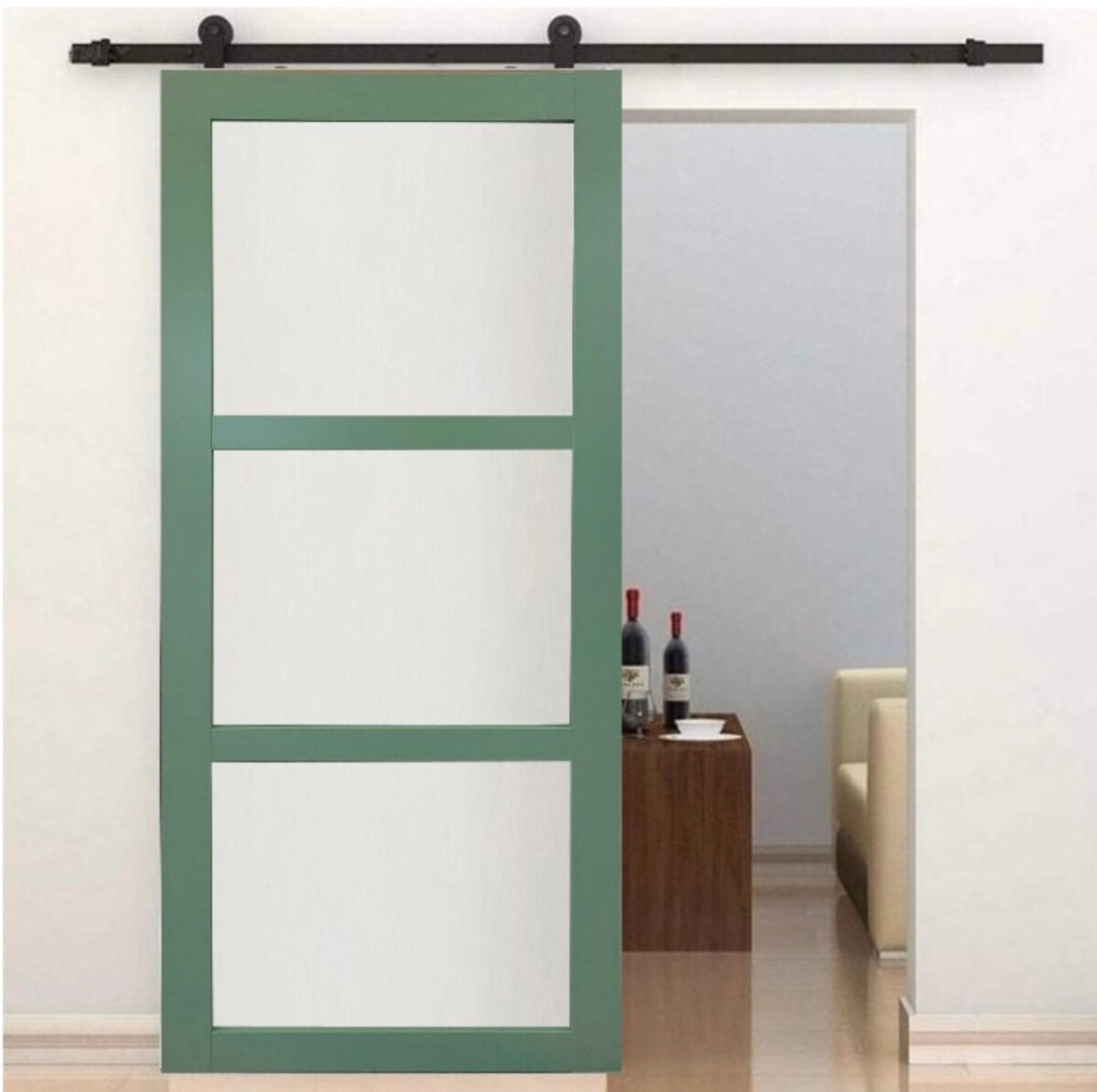 Porta scorrevole in vetro verde H204 x L73 + binario a rulli senza maniglia