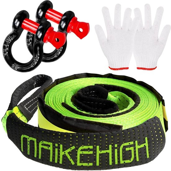 Cavo di ricarica per auto da off-road 5 m x 5 cm, 10 ton (22.000 lbs) set di cavi di ricarica per auto da off-road con 2 ganci rinforzati, 2 guanti (verde)
