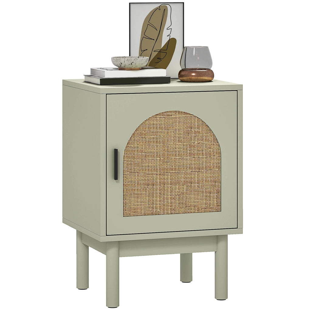 Comodino con porta in rattan ¨C zephmum ¨C verde chiaro 40x35x58 cm