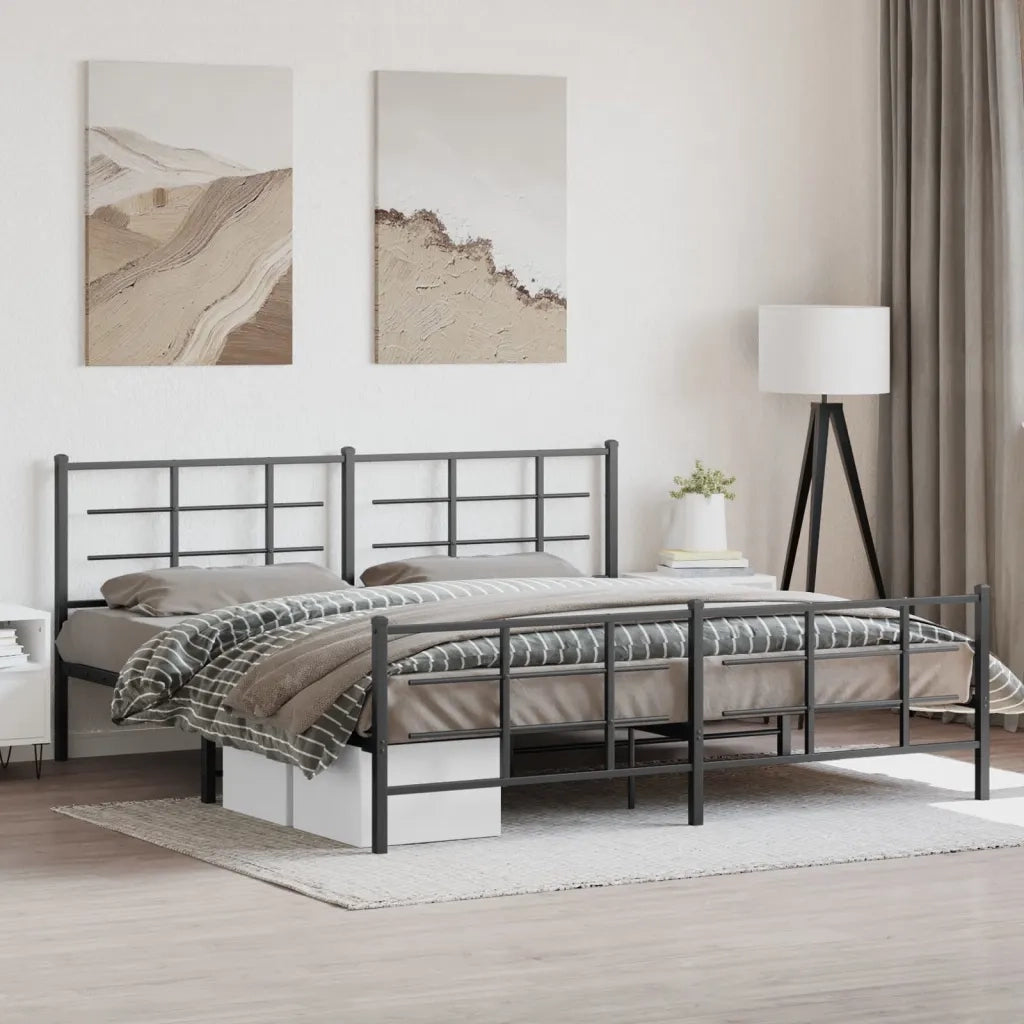 Giroletto con Testiera e Pediera-Struttura Letto Metallo Nero 193x203 cm 630964