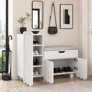 Scarpiera a 3 ante con cassetto e seduta imbottita 90x35x74;5 cm; bianco in MDF