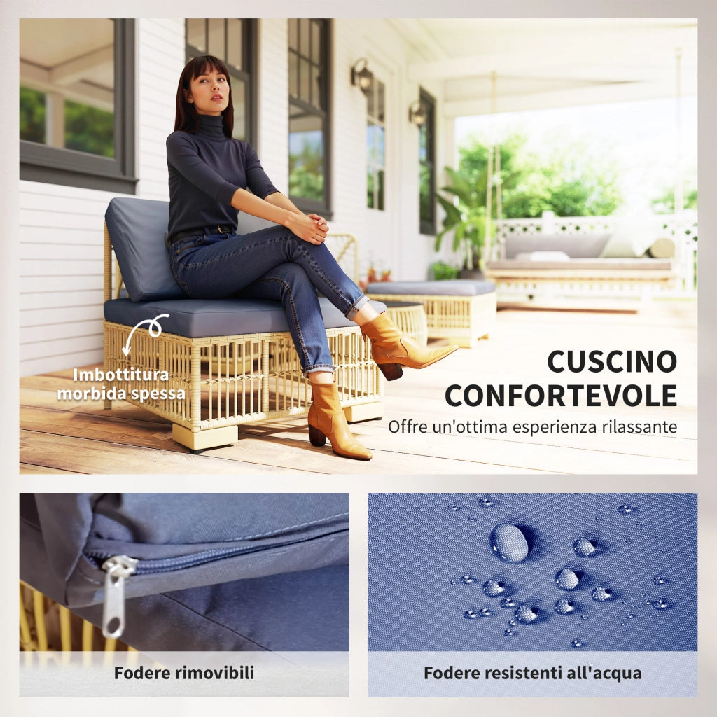 Set Salotto in Rattan da Giardino con Divano Modulabile, Cuscini e Tavolino da Caff¨¨, Grigio