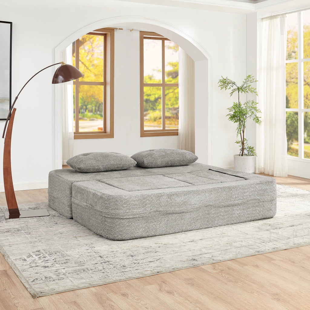 Divano modulare letto in tessuto con tasche laterali e schienale reclinabile, grigio chiaro 199 × 194 × 39 cm